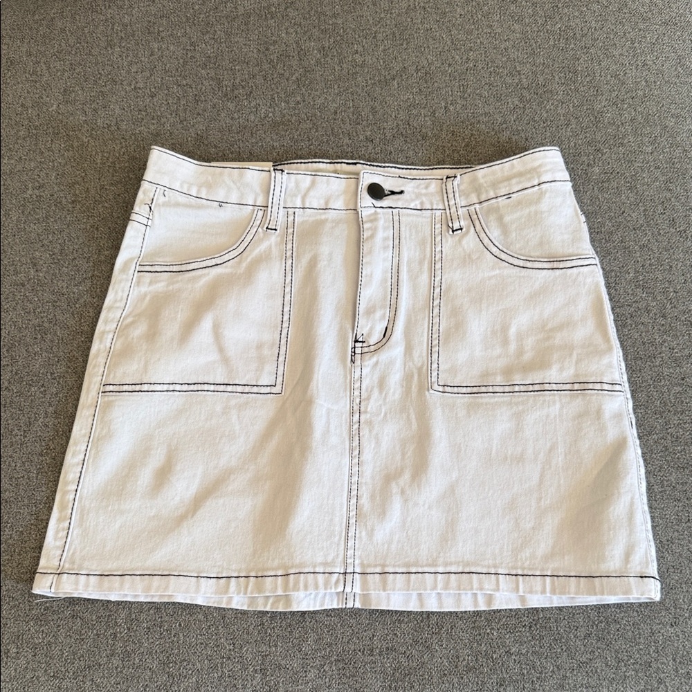 American Bazi White A-Line Denim Skirt